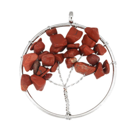 Image de (Classement A) Pendentifs en Pierre ( Naturel ) Rond Argent Mat Rouge Foncé Enroulé 5.6cm x 5cm, 1 Pièce
