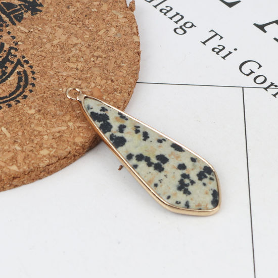 Picture of (Grade A) Stone ( Natural ) Pendants Gold Plated Khaki Tie 5cm x 1.8cm, 1 Piece