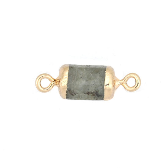 Picture of (Grade A) Spectrolite ( Natural ) Connectors Hexagonal Prism Gold Plated Gray 22mm x 8mm, 1 Piece