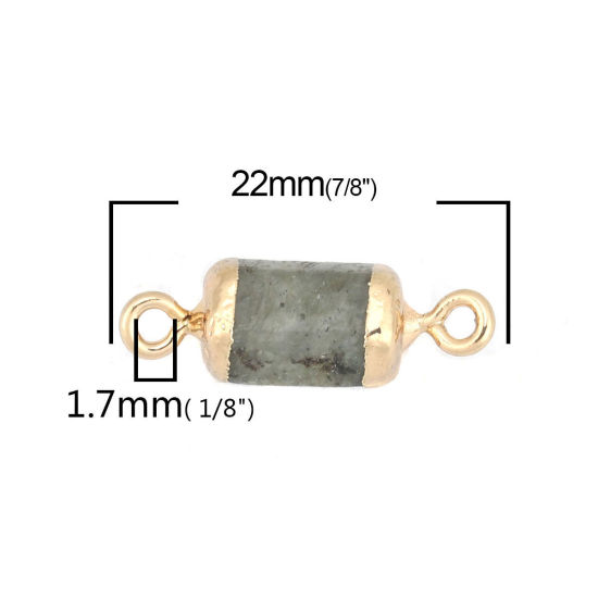 Bild von (Klasse A) Spektrolith ( Natur ) Verbinder Sechseckiges Prisma Vergoldet Grau 22mm x 8mm, 1 Stück