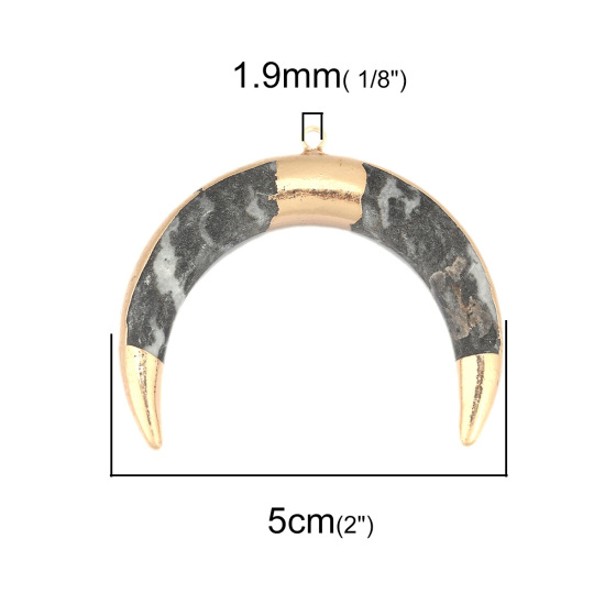 Изображение Камень ( Природный ) Подвески Позолоченный Темно-серый Луна половина Текстура 5см x 4.5см, 1 ШТ