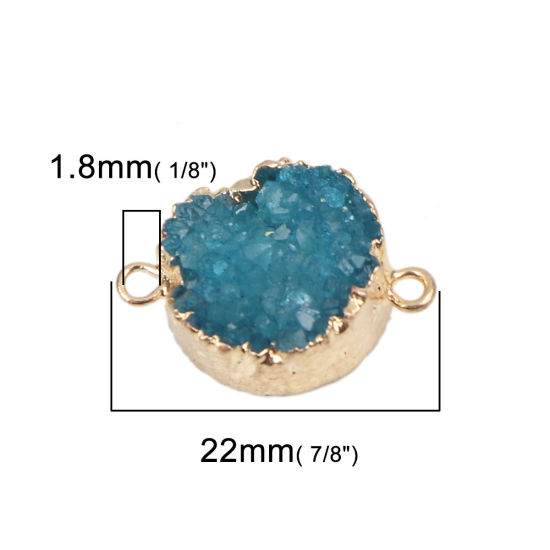 Image de (Classement A) Connecteurs en Agate ( Naturel ) Rond Doré Bleu 22mm x 16mm, 1 Pièce