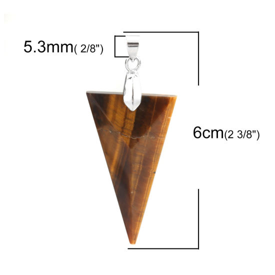 Image de (Classement A) Pendentifs en Pierre Oeil de Tigre ( Naturel ) Triangle Argent Mat Brun 6cm x 2.6cm, 1 Pièce