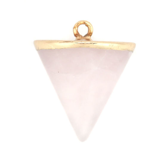 Picture of (Grade A) Rose Quartz ( Natural ) Charms Gold Plated Light Pink Cone 24mm x 20mm, 1 Piece