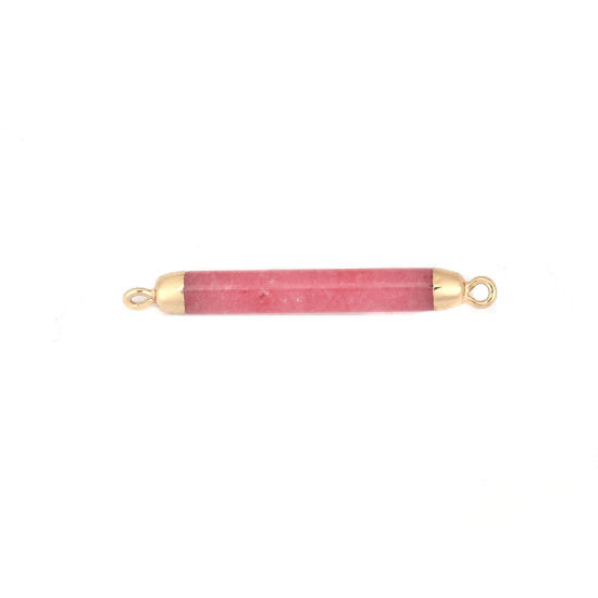 Picture of (Grade B) Stone ( Natural ) Connectors Cylinder Gold Plated Pink 4.4cm x 0.5cm, 1 Piece