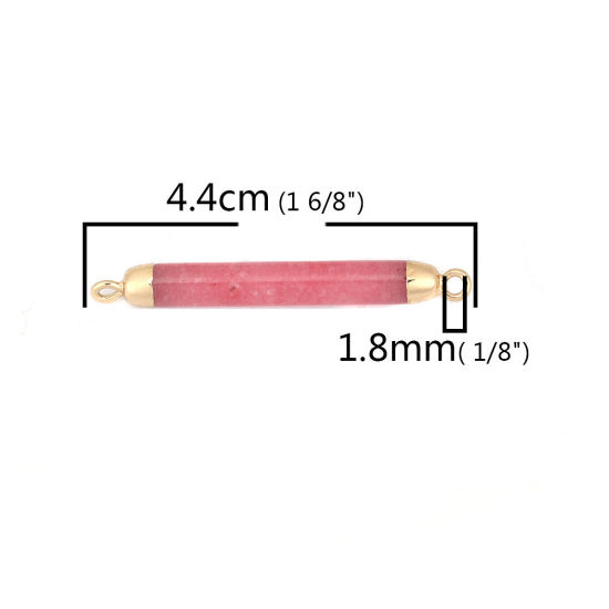 Picture of (Grade B) Stone ( Natural ) Connectors Cylinder Gold Plated Pink 4.4cm x 0.5cm, 1 Piece