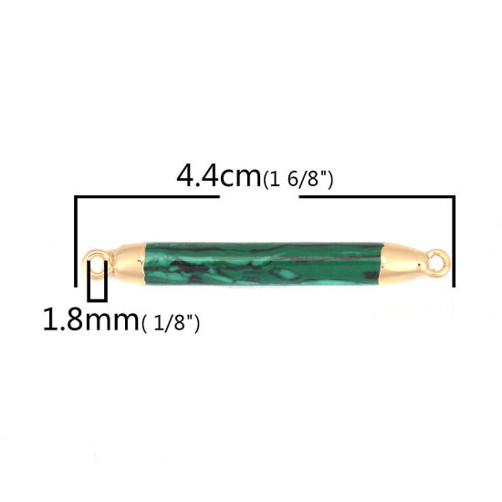Bild von (Klasse B) Malachit ( Natur ) Verbinder Zylinder Vergoldet Schwarz & Grün 4.4cm x 0.5cm, 1 Stück