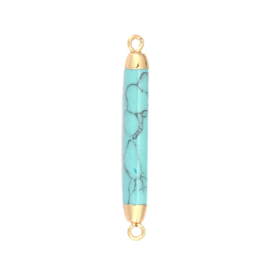 Picture of December Birthstone - (Grade B) Turquoise ( Natural ) Connectors Cylinder Gold Plated Green Blue 4.4cm x 0.5cm, 1 Piece