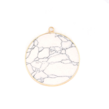(Grade B) Howlite ( Natural ) Pendants Gold Plated Black & White Round 4.4cm x 4cm, 1 Piece