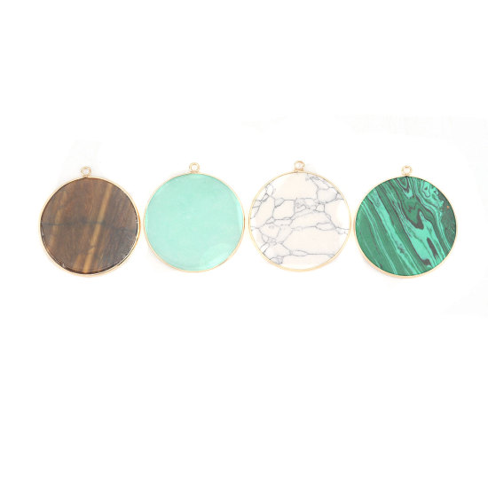 Picture of (Grade B) Howlite ( Natural ) Pendants Gold Plated Black & White Round 4.4cm x 4cm, 1 Piece