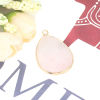 Picture of (Grade A) Rose Quartz ( Natural ) Pendants Gold Plated Light Pink Drop 3.5cm x 2.3cm, 1 Piece