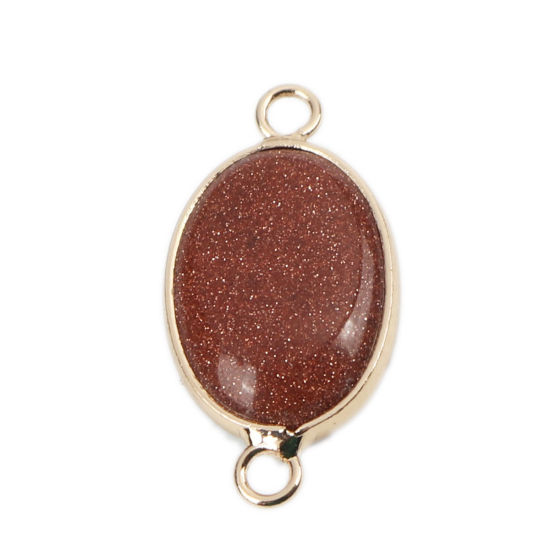 Picture of (Grade A) Stone ( Natural ) Connectors Oval Brown Glitter 27mm x 14mm, 1 Piece