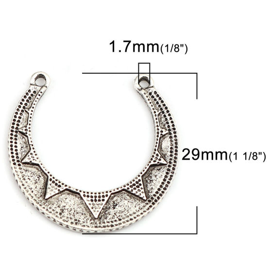 亜鉛合金 コネクターパーツ U字形 銀古美 彫刻柄 29mm x 29mm、 10 個 の画像