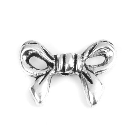 亜鉛合金 スペーサー ビーズ リボン 銀古美 約 14mm x 10mm、 穴：約 1.1mm、 100 個