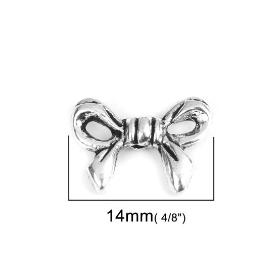 Picture of Zinc Based Alloy Beads Bowknot Antique Silver Color About 14mm x 10mm, Hole: Approx 1.1mm, 100 PCs