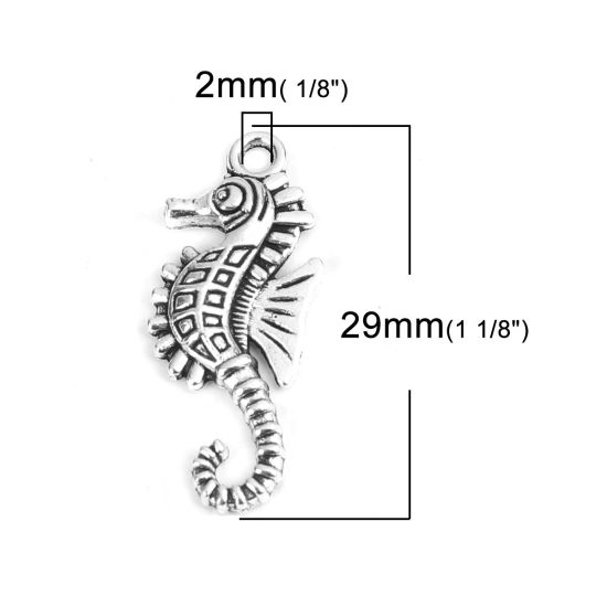 Picture of Zinc Based Alloy Ocean Jewelry Charms Seahorse Animal Antique Silver Color 29mm x 12mm, 50 PCs