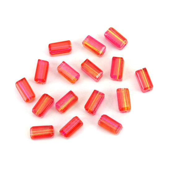 Image de Perles en Verre Rectangle Fushia & Jaune Deux Couleurs A Facettes, 8mm x 4mm, Trou: 1.5mm, 50 Pcs