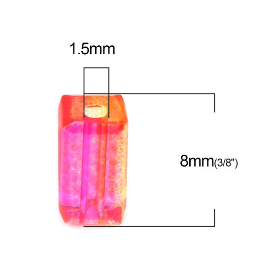 Image de Perles en Verre Rectangle Fushia & Jaune Deux Couleurs A Facettes, 8mm x 4mm, Trou: 1.5mm, 50 Pcs