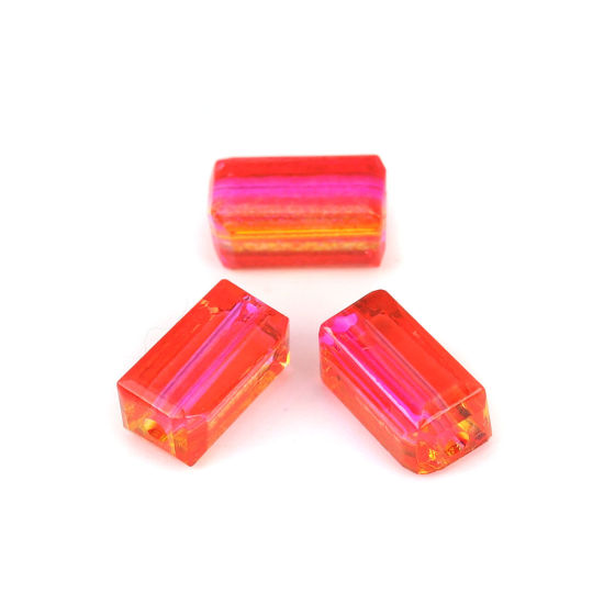 Image de Perles en Verre Rectangle Fushia & Jaune Deux Couleurs A Facettes, 8mm x 4mm, Trou: 1.5mm, 50 Pcs