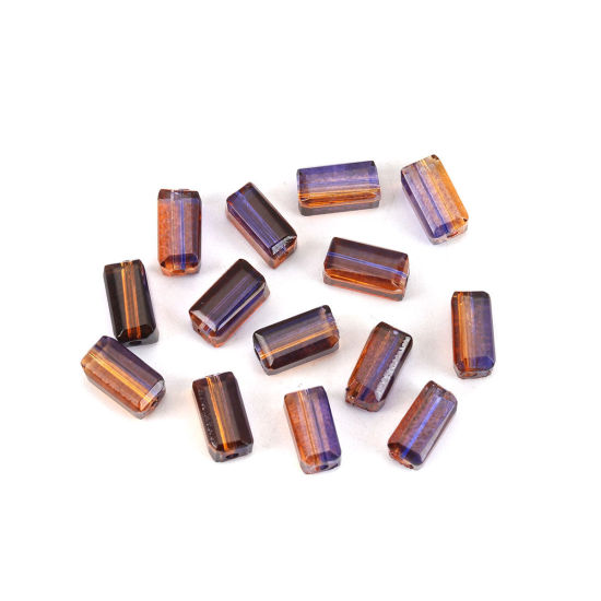 Image de Perles en Verre Rectangle Violet & Brun Deux Couleurs A Facettes, 8mm x 4mm, Trou: 1.5mm, 50 Pcs