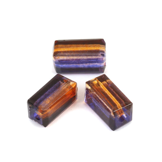 Image de Perles en Verre Rectangle Violet & Brun Deux Couleurs A Facettes, 8mm x 4mm, Trou: 1.5mm, 50 Pcs