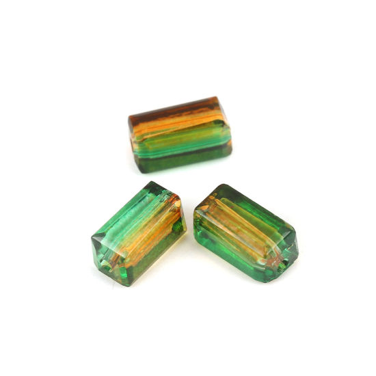 Image de Perles en Verre Rectangle Vert & Brun Deux Couleurs A Facettes, 8mm x 4mm, Trou: 1.5mm, 50 Pcs