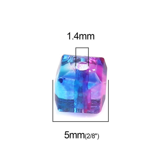 Picture of Glass Beads Square Blue & Fuchsia Two Tone Faceted About 5mm x 5mm, Hole: Approx 1.4mm, 100 PCs