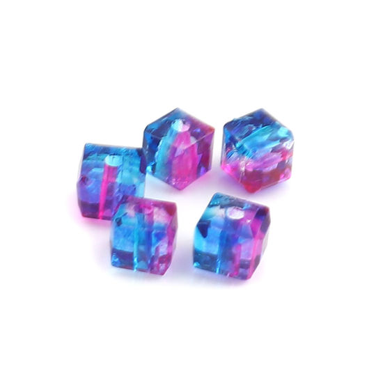 Picture of Glass Beads Square Blue & Fuchsia Two Tone Faceted About 5mm x 5mm, Hole: Approx 1.4mm, 100 PCs