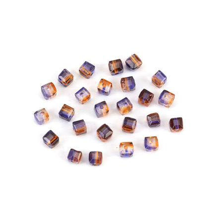 Image de Perles en Verre Carré Violet & Brun Deux Couleurs A Facettes, 5mm x 5mm, Trou: 1.4mm, 100 Pcs