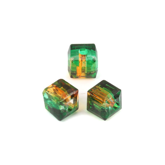 Picture of Glass Beads Square Green & Orange Two Tone Faceted About 5mm x 5mm, Hole: Approx 1.4mm, 100 PCs