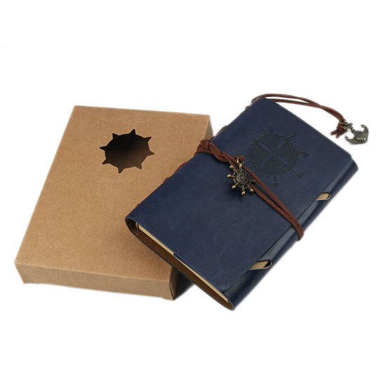 Picture of (150 Pages) PU Leather & Kraft Paper Writing Memo Notebook Navy Blue Rectangle 14.5cm x 10cm, 1 Copy