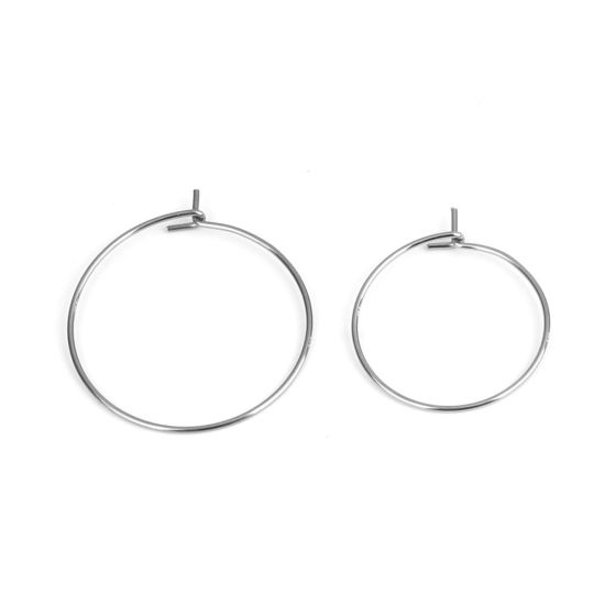 Picture of 316 Stainless Steel Hoop Earrings Circle Ring Silver Tone 24mm x 20mm, Post/ Wire Size: (21 gauge), 50 PCs