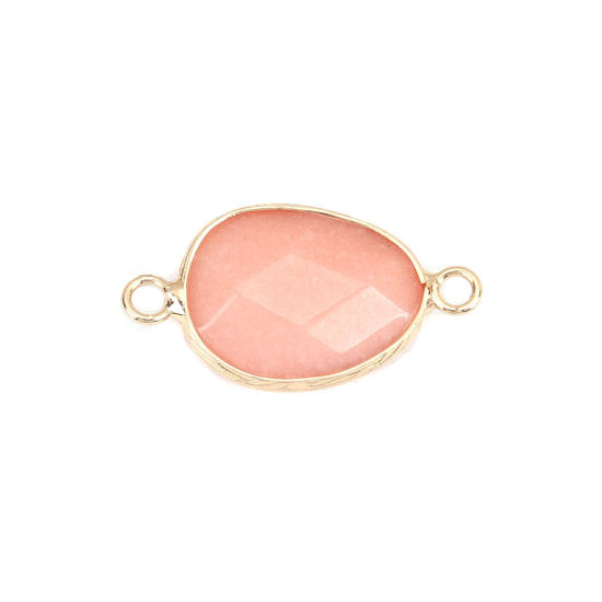 Picture of (Grade B) Stone ( Natural ) Connectors Drop Gold Plated Peach Pink 27mm x 14mm, 1 Piece