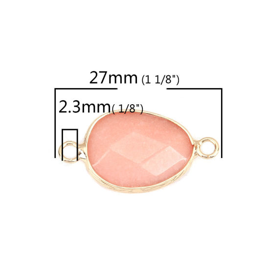 Picture of (Grade B) Stone ( Natural ) Connectors Drop Gold Plated Peach Pink 27mm x 14mm, 1 Piece