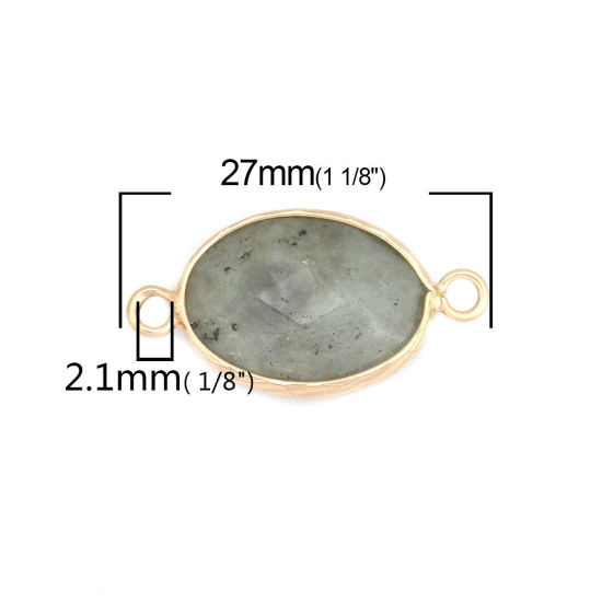 (グレードA) スペクトロライト ( 天然 ) コネクター 楕円形 金メッキ グレー 27mm x 14mm、 1 個 の画像