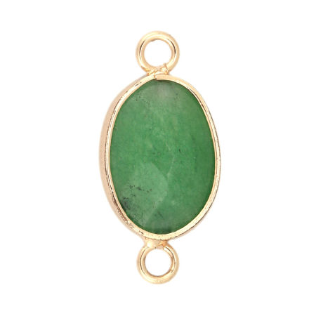 Imagen de (Grado B) Natural Piedra Blanca Conectores Óvalo Chapado en Oro Verde 23mm x 11mm, 1 Unidad