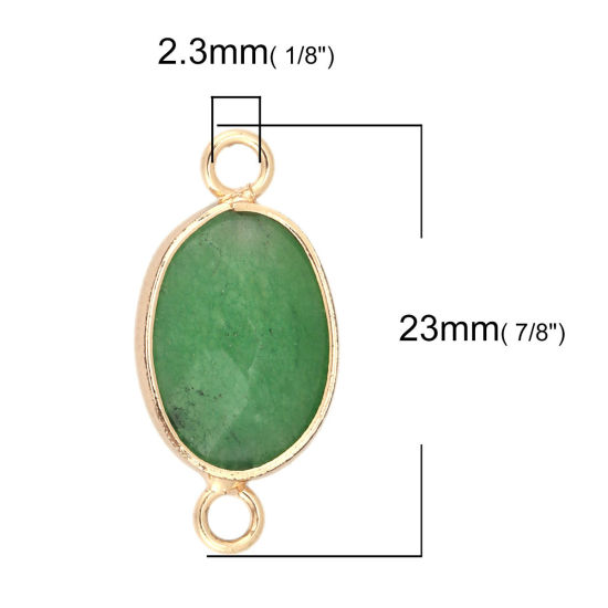 Picture of (Grade B) Stone ( Natural ) Connectors Oval Gold Plated Green 23mm x 11mm, 1 Piece