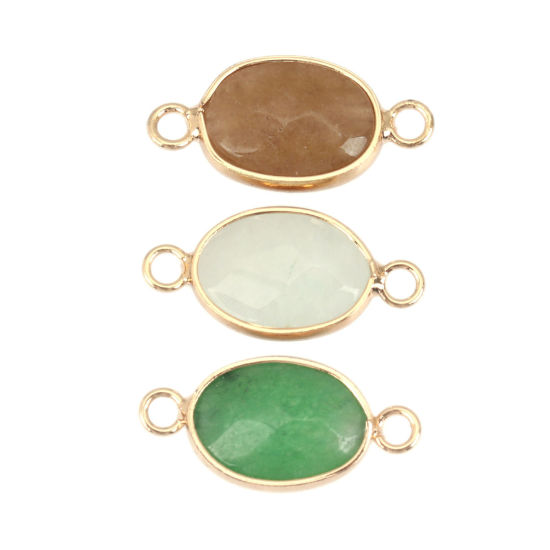 Picture of (Grade B) Stone ( Natural ) Connectors Oval Gold Plated Green 23mm x 11mm, 1 Piece