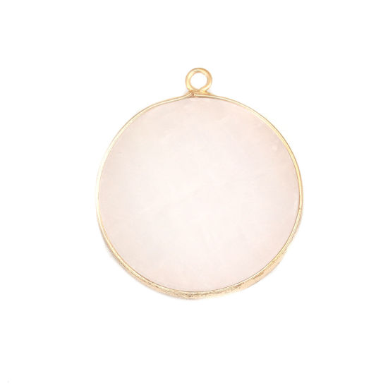 Picture of (Grade A) Rose Quartz ( Natural ) Pendants Gold Plated Light Pink Round 3.5cm x 3.1cm, 1 Piece