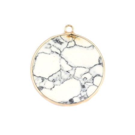 (Klasse B) Türkis ( Natur ) Anhänger Rund Vergoldet Grauweiß Crackle 3.5cm x 3.1cm, 1 Stück