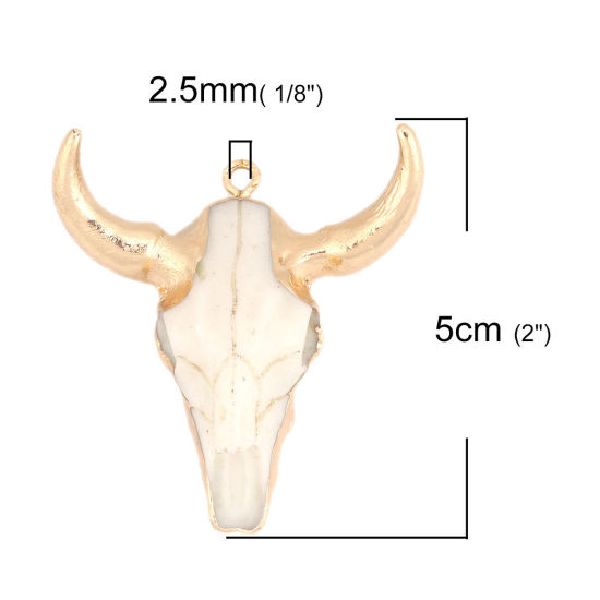 Picture of Brass & Resin Pendants Gold Plated White Cow Animal 5cm x 4.7cm, 1 Piece                                                                                                                                                                                      