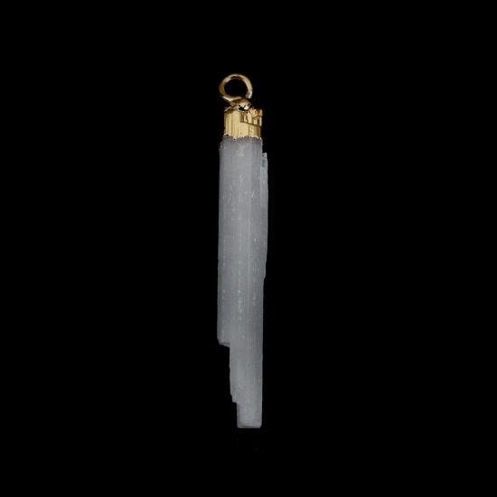 Picture of Stone ( Natural ) Pendants Gold Plated White Cylinder 4.6cm x 0.6cm, 1 Piece