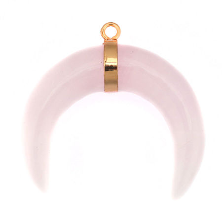 (Сорт A) Розовый Кварц ( Природный ) Подвески Позолоченный Светло-розовый Луна половина 3.8см x 3.7см, 1 ШТ
