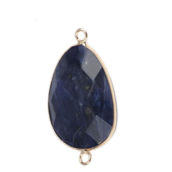 Picture of December Birthstone - (Grade A) Lapis Lazuli ( Natural ) Connectors Oval Gold Plated Navy Blue 3.8cm x 2.2cm, 1 Piece