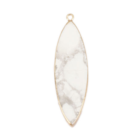 (Grade A) Howlite ( Natural ) Pendants Gold Plated White & Gray Marquise Texture 5.5cm x 1.5cm, 1 Piece