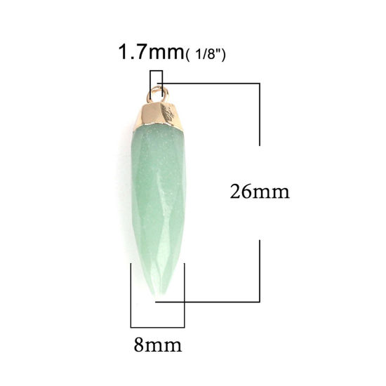 Picture of (Grade A) Aventurine ( Natural ) Charms Gold Plated Sage Green Pencil 26mm x 8mm, 1 Piece