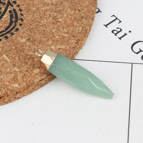 Picture of (Grade A) Aventurine ( Natural ) Charms Gold Plated Sage Green Pencil 26mm x 8mm, 1 Piece