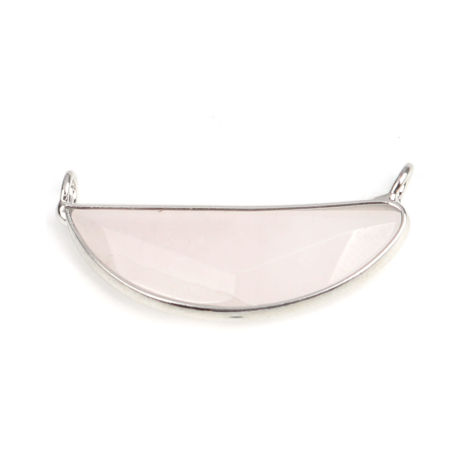 Imagen de (Grado A) Natural Rosa Cuarzo Conectores Medio Círculo Tono de Plata Color rosa 3.1cm x 1.5cm, 1 Unidad