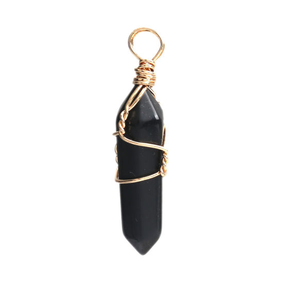 Picture of (Grade B) Crystal ( Natural ) Pendants Gold Plated Light Black Geometric Wrapped 4cm x 1.1cm, 1 Piece