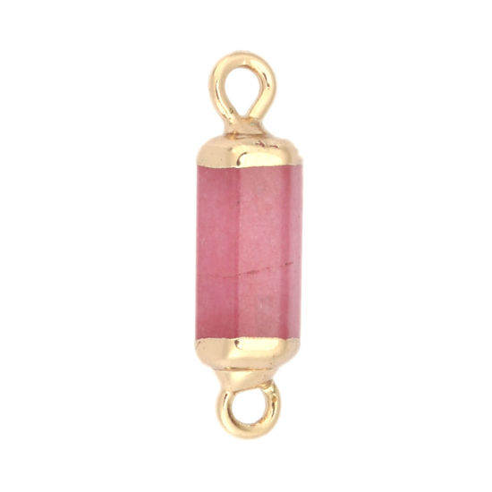 Picture of (Grade B) Stone ( Natural ) Connectors Hexagonal Prism Gold Plated Hot Pink 23mm x 8mm, 1 Piece